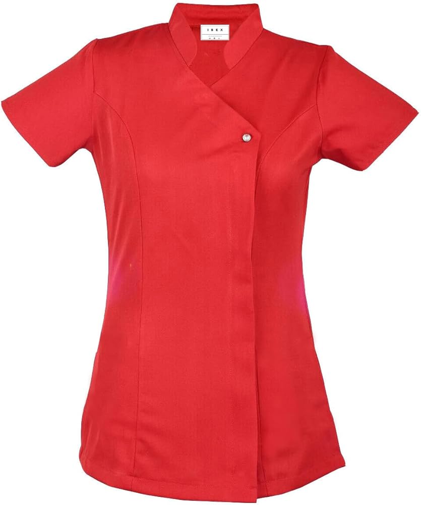 IBEX Spa Salon Beautician Health Work Uniform one Button Tunics Red (Navy/Purple/Red/Sapphire/Teal/White)
