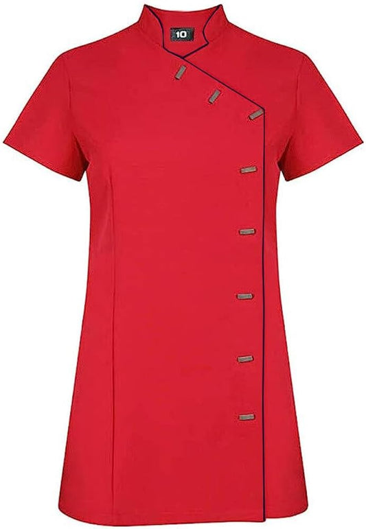 Ibex Beauty Tunic Spa Salon Beautician Nail Nursing Uniform, Red with Black