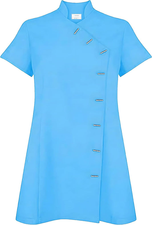 Ibex Beauty Tunic Spa Salon Beautician Tunic Nail Massage Therapist Uniform (Sky Blue, Teal, White)